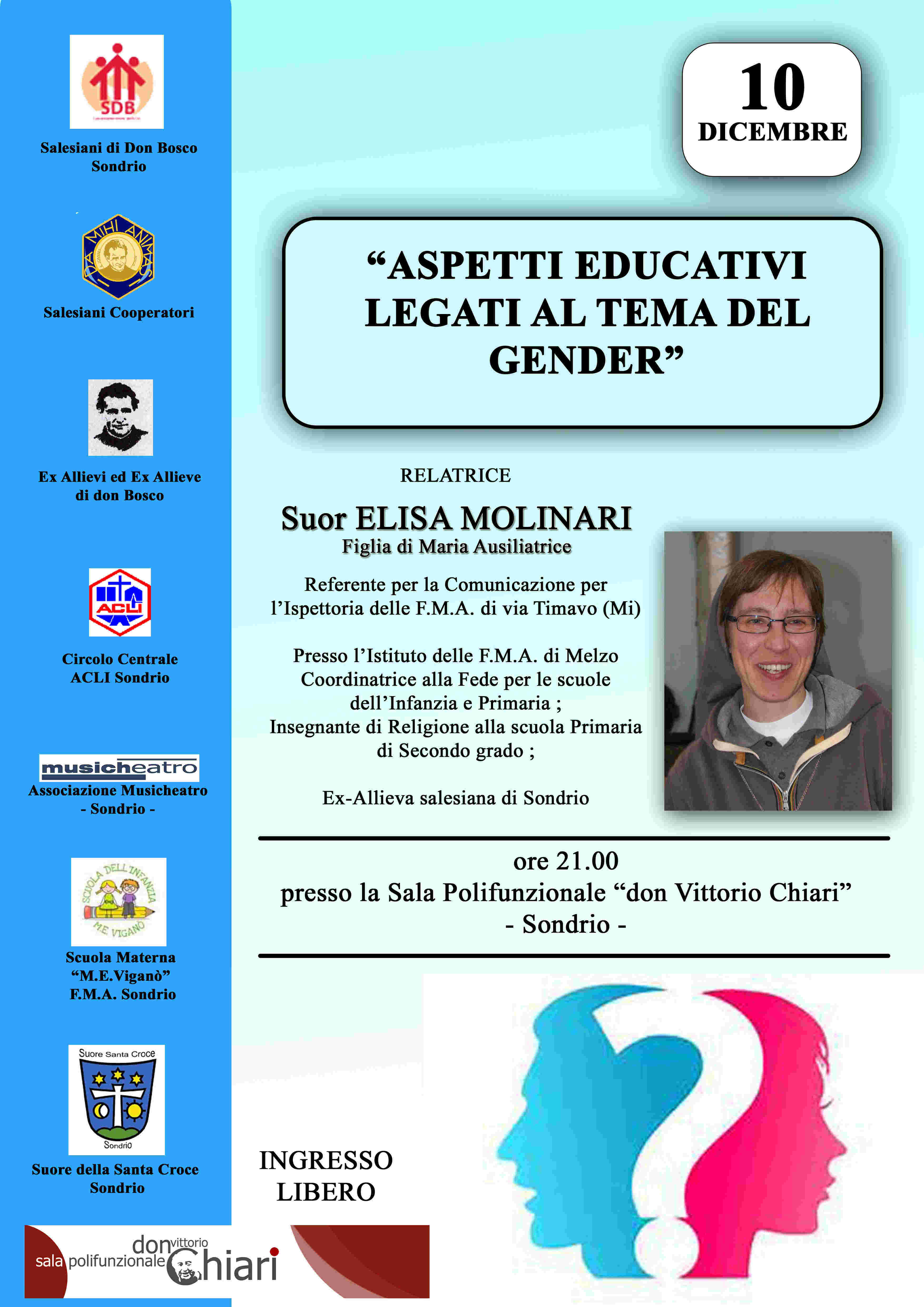 Sabato 10 dicembre presso i salesiani: Aspetti educativi legati al tema del gender